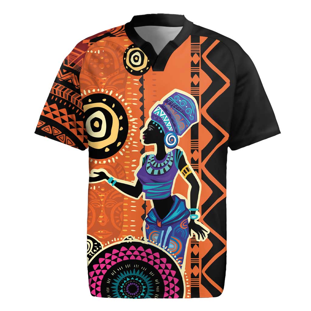 African Woman In Ethnic Dress Rugby Jersey Ethnic Geometric Patterns