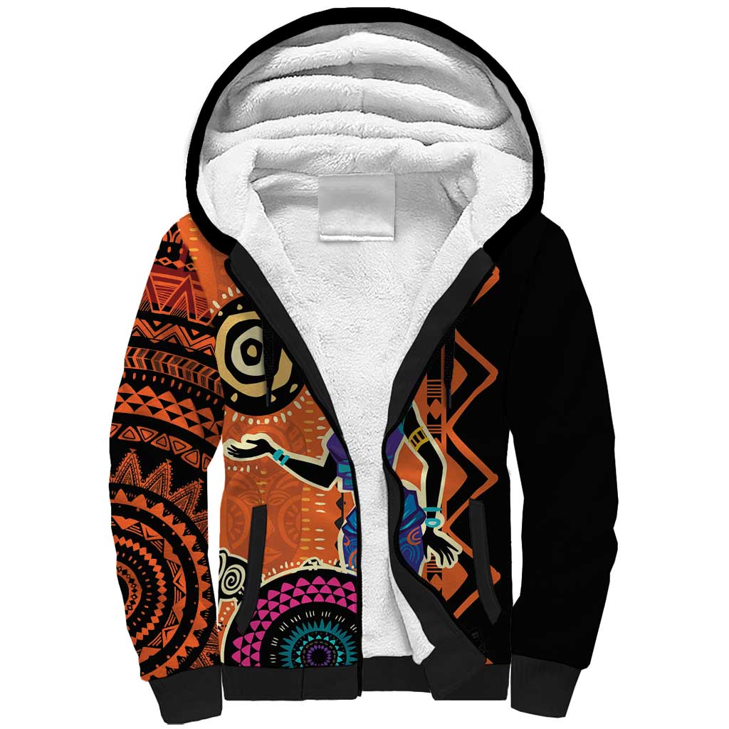 African Woman In Ethnic Dress Sherpa Hoodie Ethnic Geometric Patterns