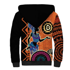 African Woman In Ethnic Dress Sherpa Hoodie Ethnic Geometric Patterns