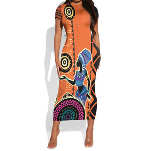 African Woman In Ethnic Dress Short Sleeve Bodycon Dress Ethnic Geometric Patterns