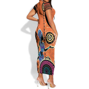 African Woman In Ethnic Dress Short Sleeve Bodycon Dress Ethnic Geometric Patterns