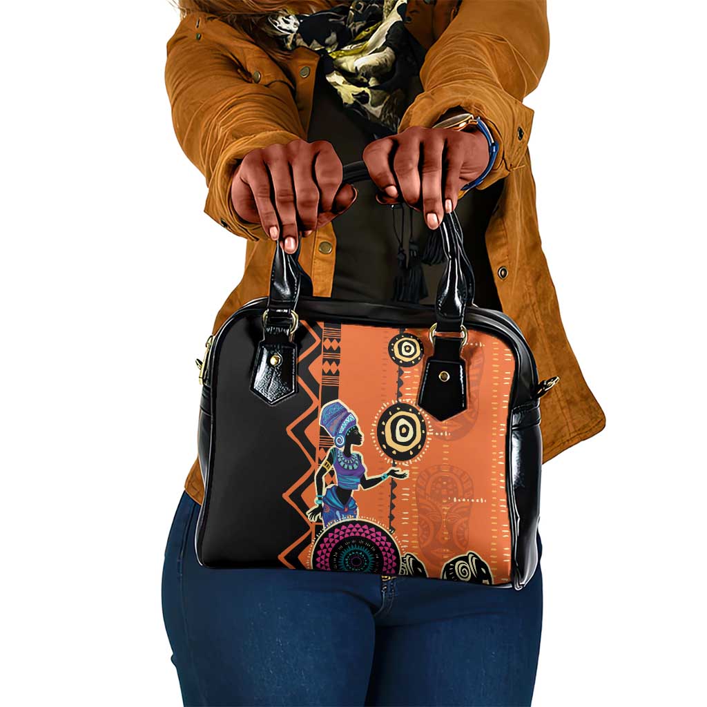 African Woman In Ethnic Dress Shoulder Handbag Ethnic Geometric Patterns