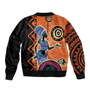 African Woman In Ethnic Dress Sleeve Zip Bomber Jacket Ethnic Geometric Patterns