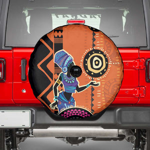 African Woman In Ethnic Dress Spare Tire Cover Ethnic Geometric Patterns