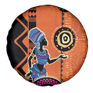 African Woman In Ethnic Dress Spare Tire Cover Ethnic Geometric Patterns