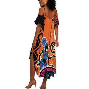 African Woman In Ethnic Dress Summer Maxi Dress Ethnic Geometric Patterns