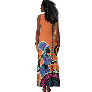 African Woman In Ethnic Dress Tank Maxi Dress Ethnic Geometric Patterns