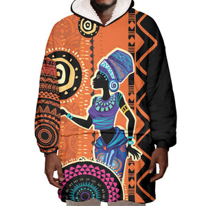 African Woman In Ethnic Dress Wearable Blanket Hoodie Ethnic Geometric Patterns