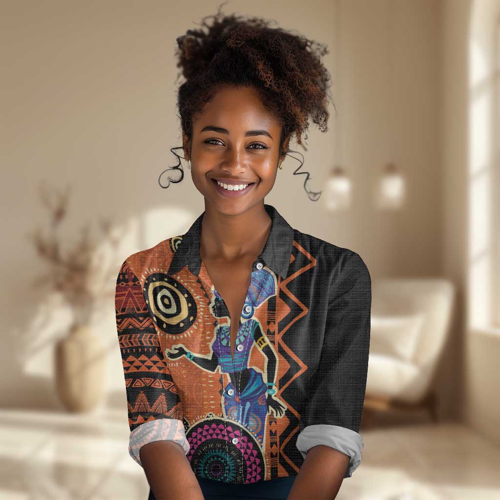 African Woman In Ethnic Dress Women Casual Shirt Ethnic Geometric Patterns