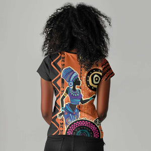 African Woman In Ethnic Dress Women V-Neck T-Shirt Ethnic Geometric Patterns