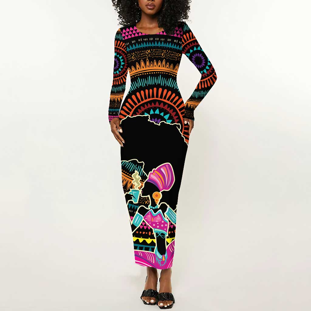 Personalized Africa Long Sleeve Bodycon Dress Beautiful Black Woman