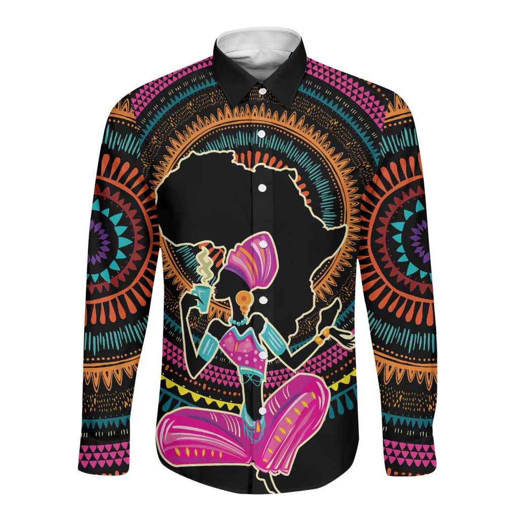 Personalized Africa Long Sleeve Button Shirt Beautiful Black Woman