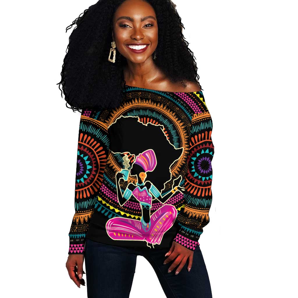 Personalized Africa Off Shoulder Sweater Beautiful Black Woman