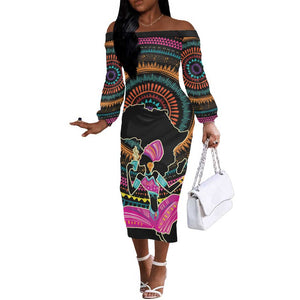 Personalized Africa Off The Shoulder Long Sleeve Dress Beautiful Black Woman