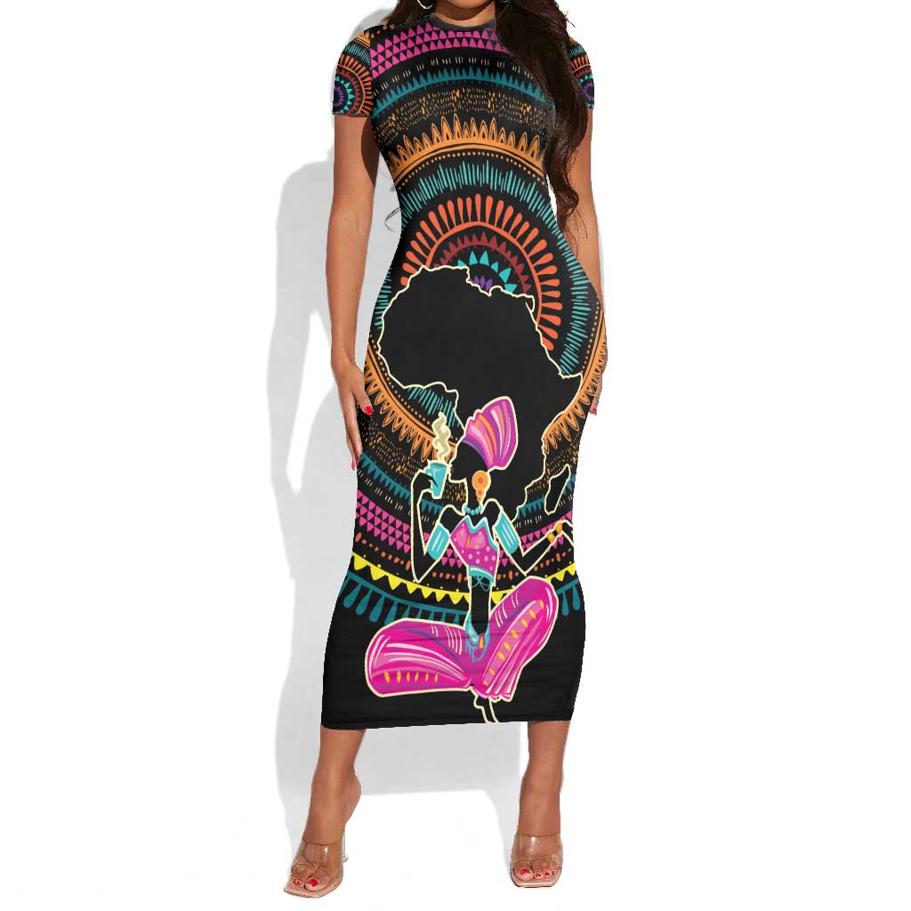 Personalized Africa Short Sleeve Bodycon Dress Beautiful Black Woman LT18