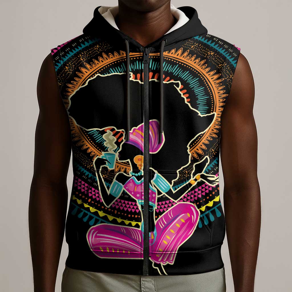 Personalized Africa Sleeveless Zip Hoodie Beautiful Black Woman - African Pride