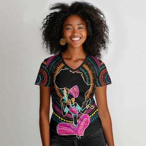 Personalized Africa Women V-Neck T-Shirt Beautiful Black Woman