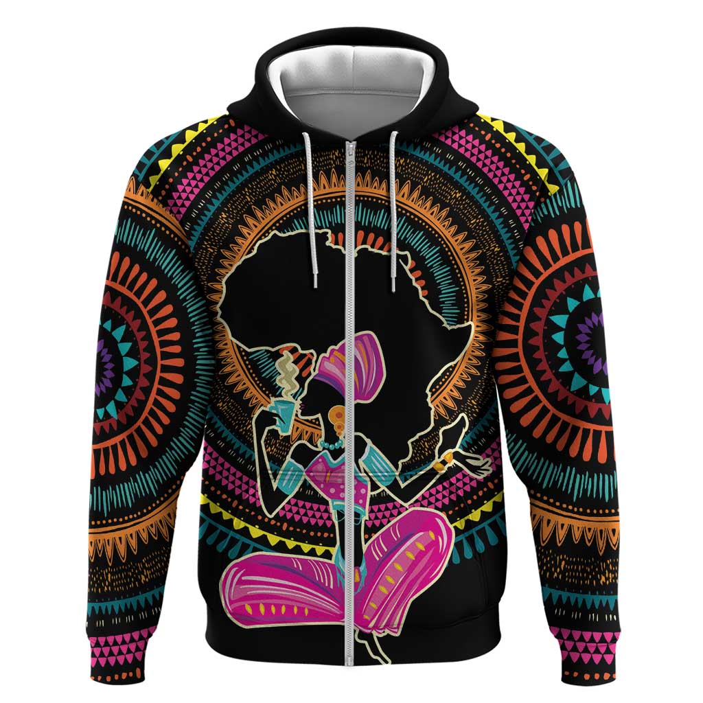 Personalized Africa Zip Hoodie Beautiful Black Woman