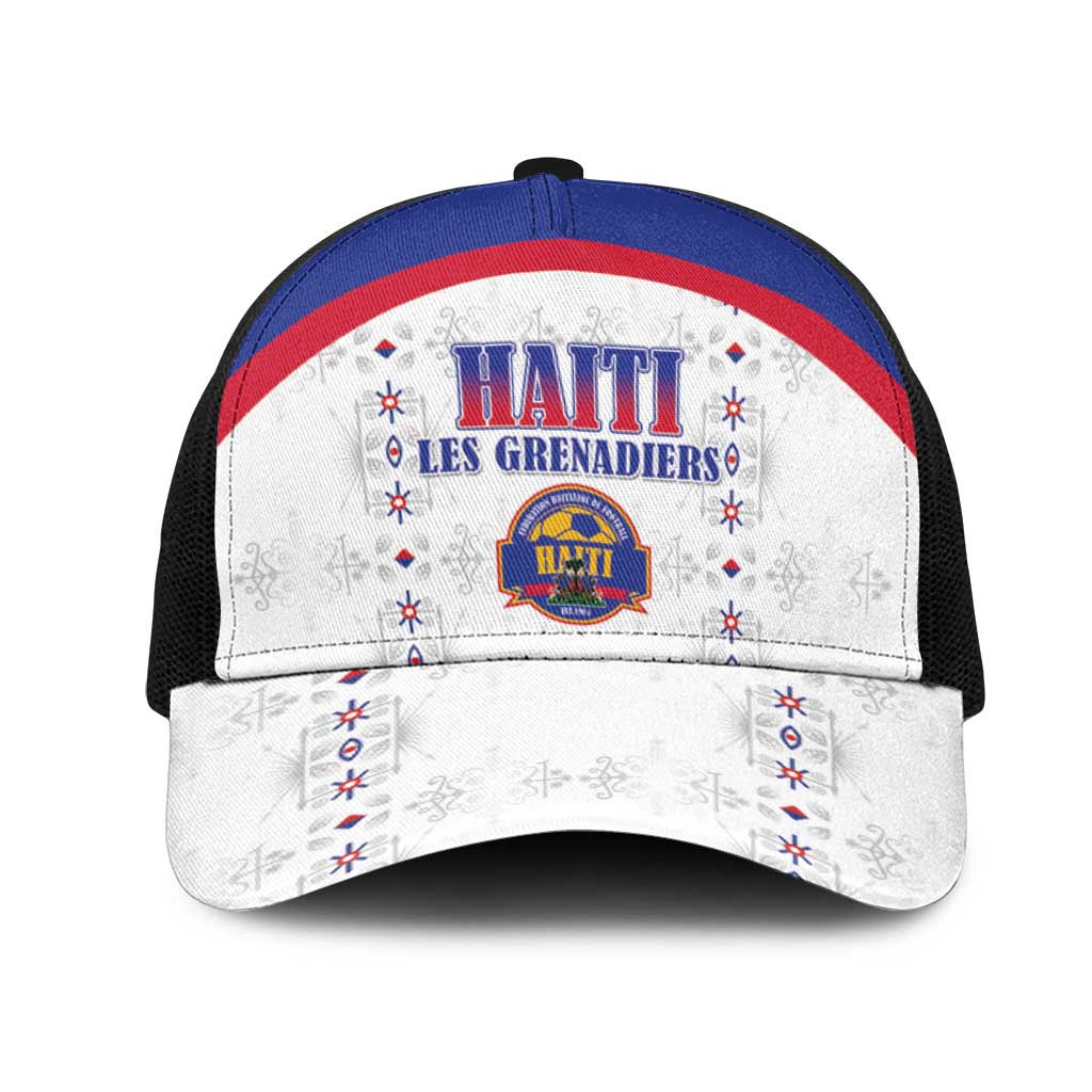 Afro-Haitians Football Pride Baseball Net Cap Les Grenadiers Veve Vodou White Version - African Pride