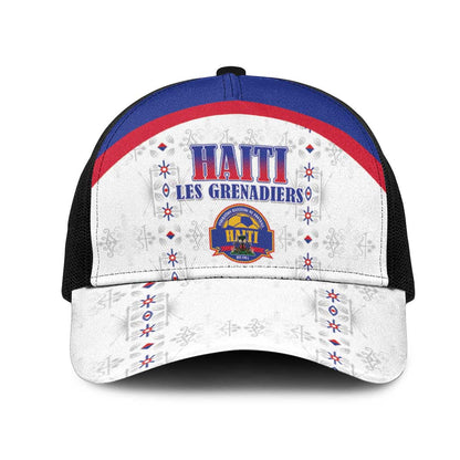 Afro-Haitians Football Pride Baseball Net Cap Les Grenadiers Veve Vodou White Version - African Pride