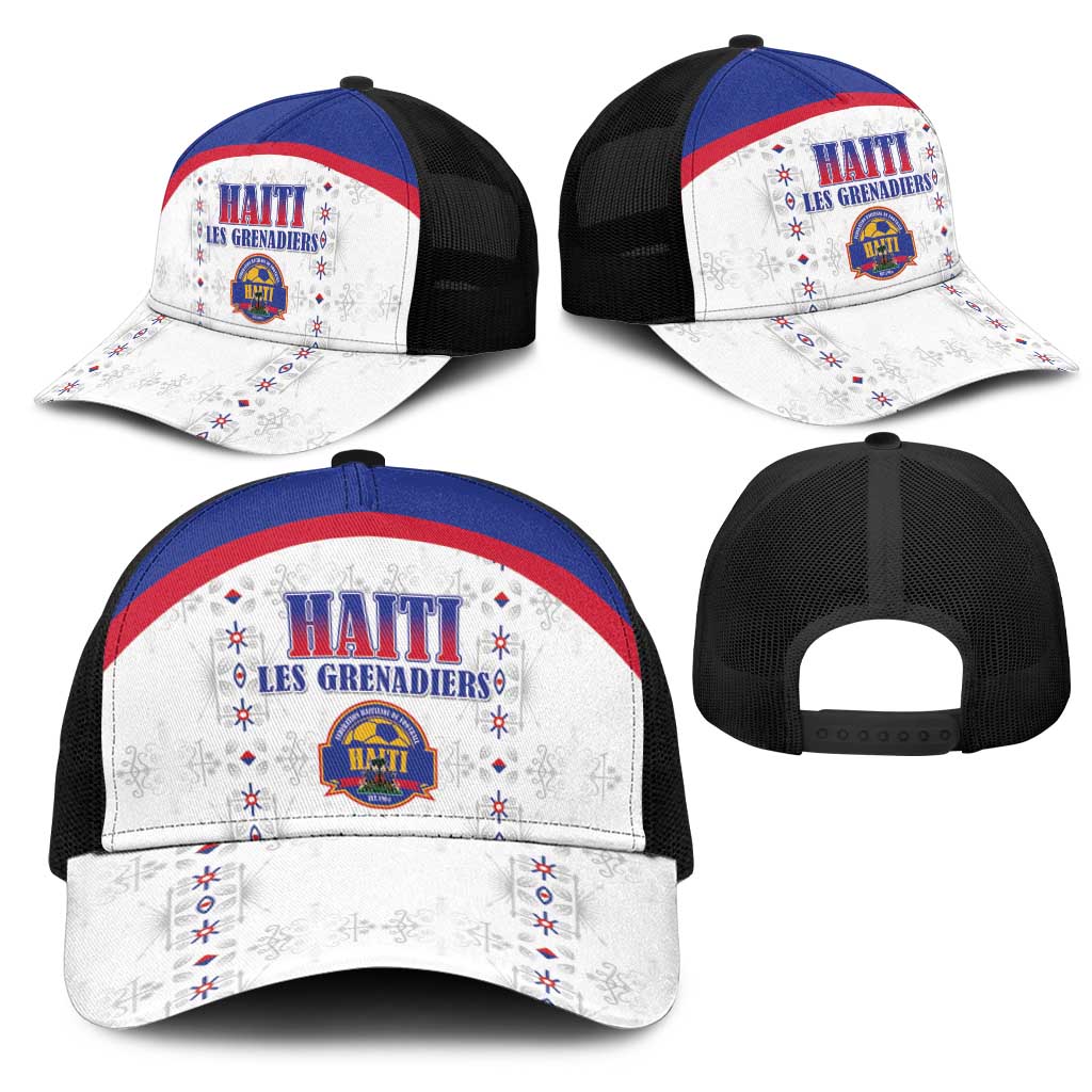 Afro-Haitians Football Pride Baseball Net Cap Les Grenadiers Veve Vodou White Version - African Pride