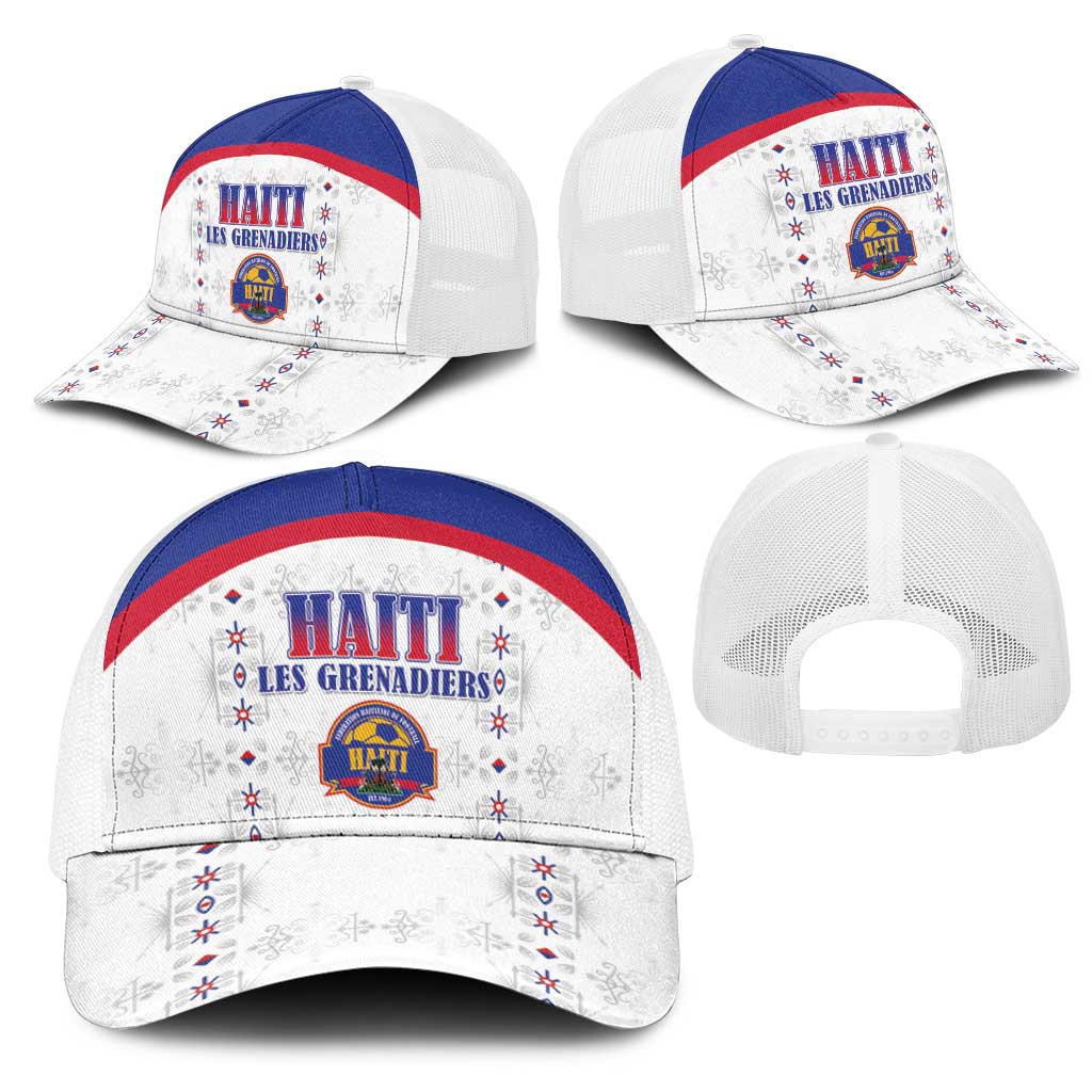 Afro-Haitians Football Pride Baseball Net Cap Les Grenadiers Veve Vodou White Version - African Pride