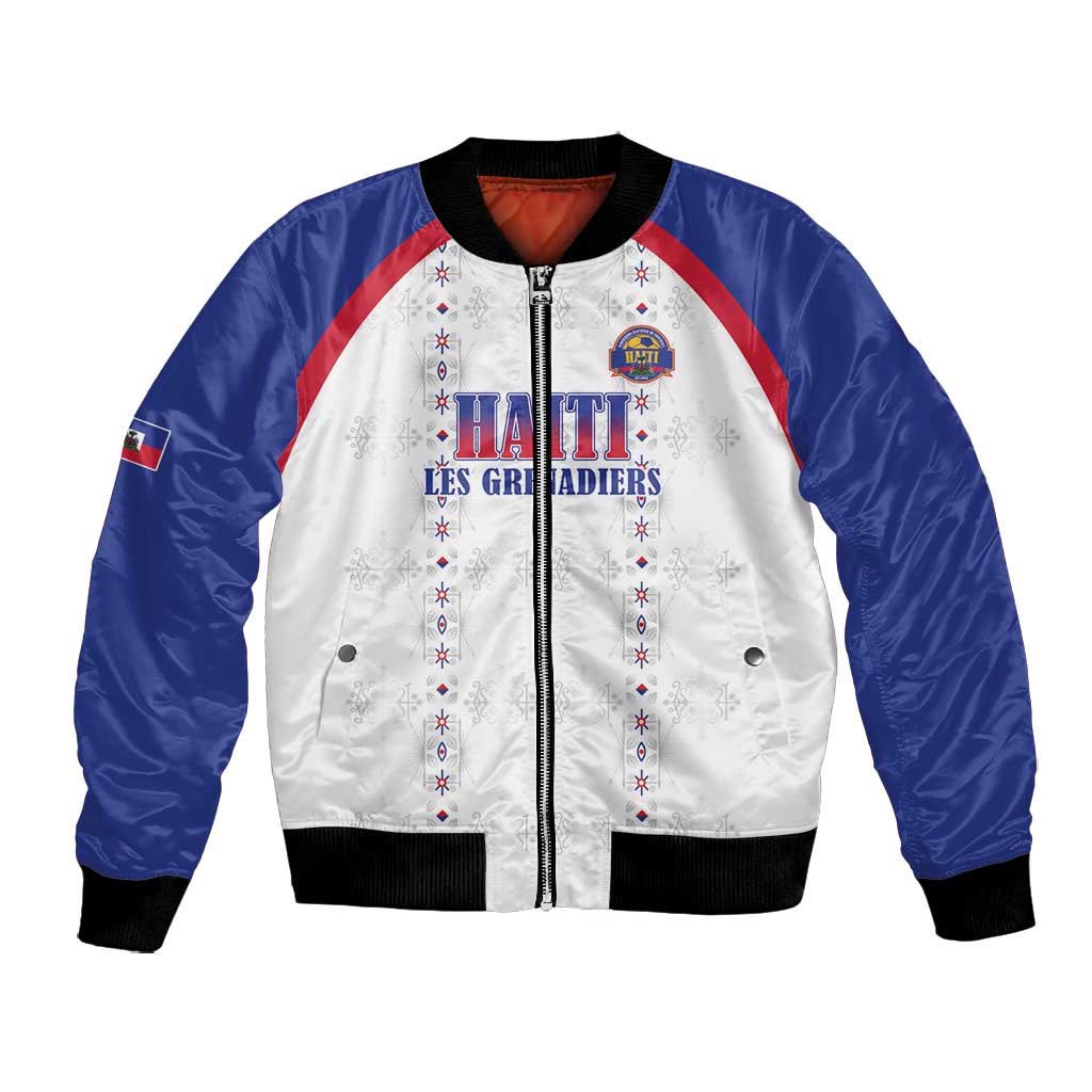 Custom Afro-Haitians Football Pride Bomber Jacket Les Grenadiers Veve Vodou White Version - African Pride