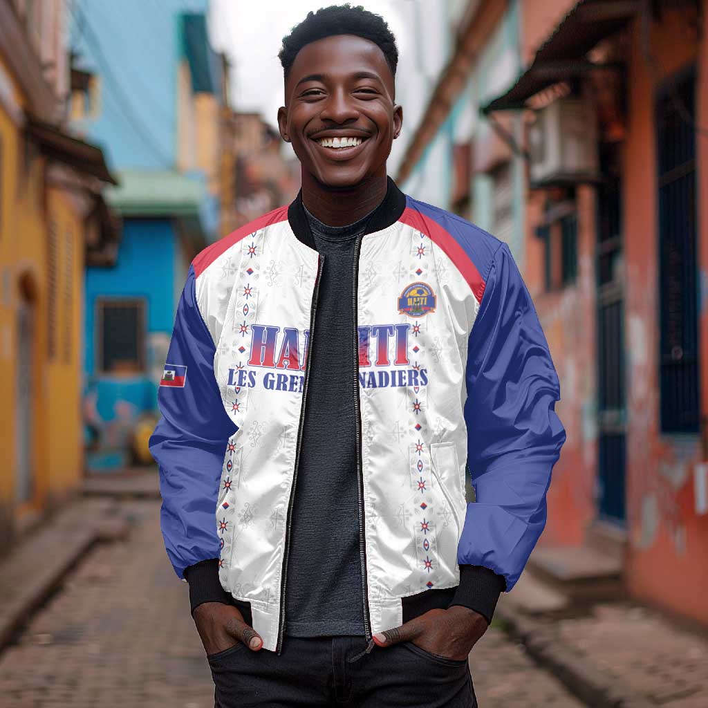 Custom Afro-Haitians Football Pride Bomber Jacket Les Grenadiers Veve Vodou White Version - African Pride