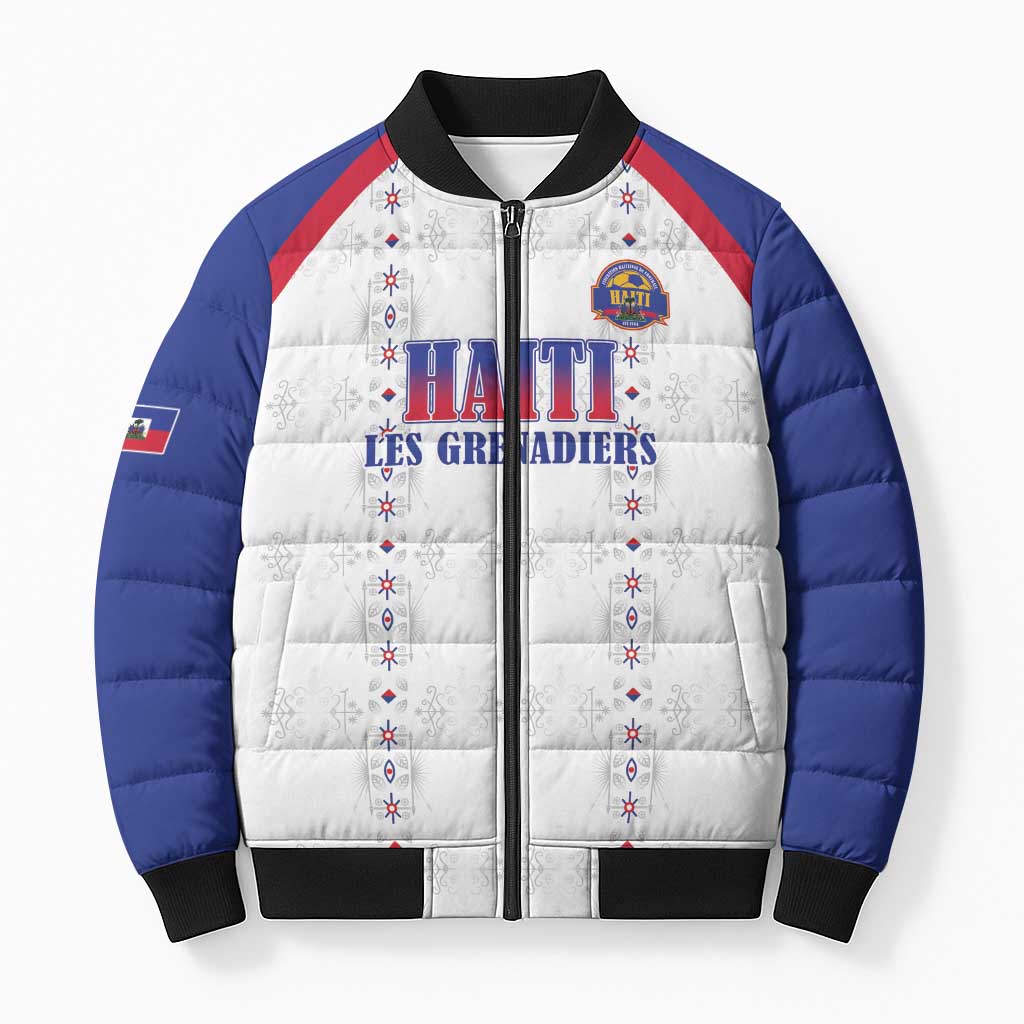 Custom Afro-Haitians Football Pride Bomber Puffer Jacket Les Grenadiers Veve Vodou White Version