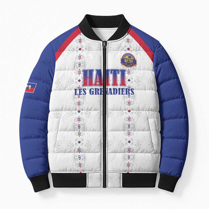 Custom Afro-Haitians Football Pride Bomber Puffer Jacket Les Grenadiers Veve Vodou White Version