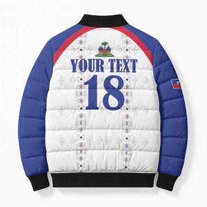 Custom Afro-Haitians Football Pride Bomber Puffer Jacket Les Grenadiers Veve Vodou White Version