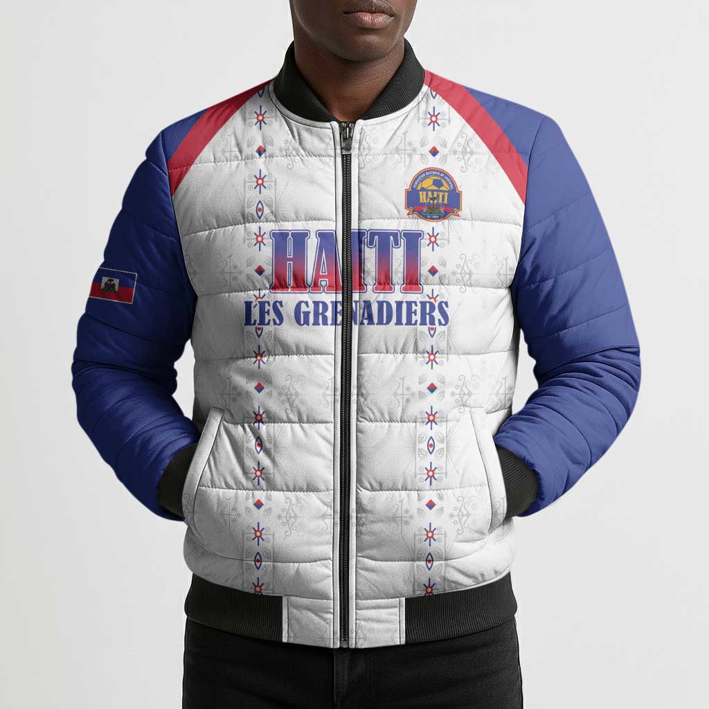 Custom Afro-Haitians Football Pride Bomber Puffer Jacket Les Grenadiers Veve Vodou White Version