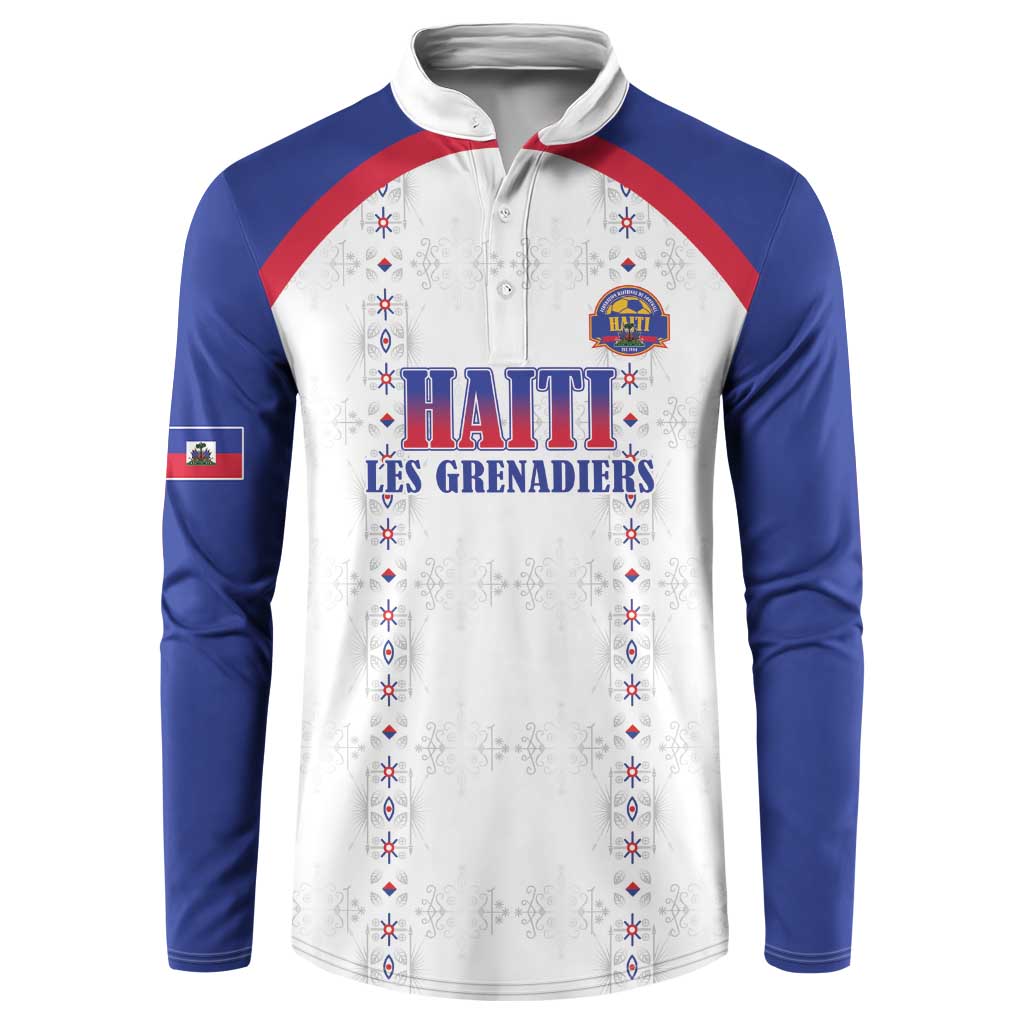 Custom Afro-Haitians Football Pride Button Sweatshirt Les Grenadiers Veve Vodou White Version