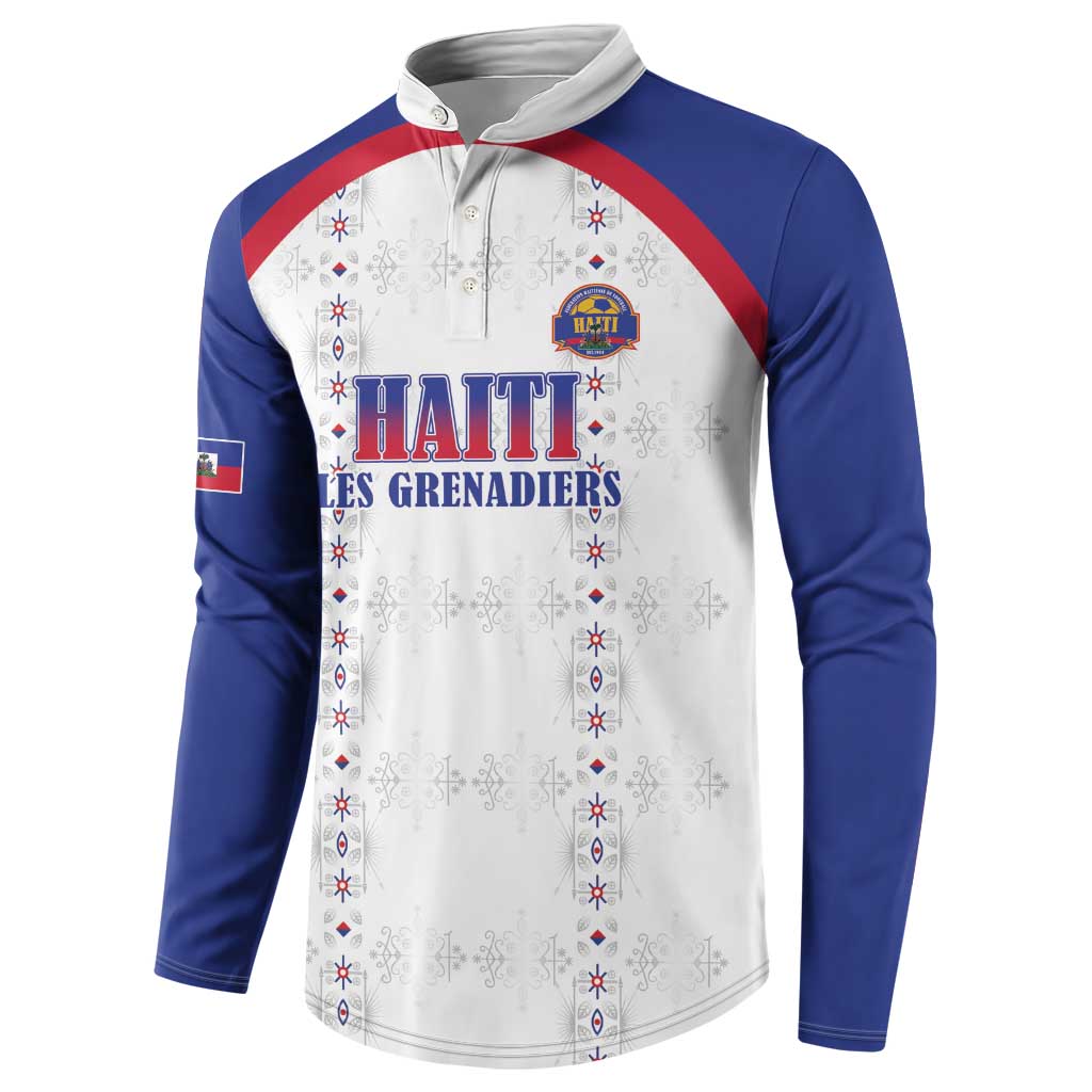 Custom Afro-Haitians Football Pride Button Sweatshirt Les Grenadiers Veve Vodou White Version