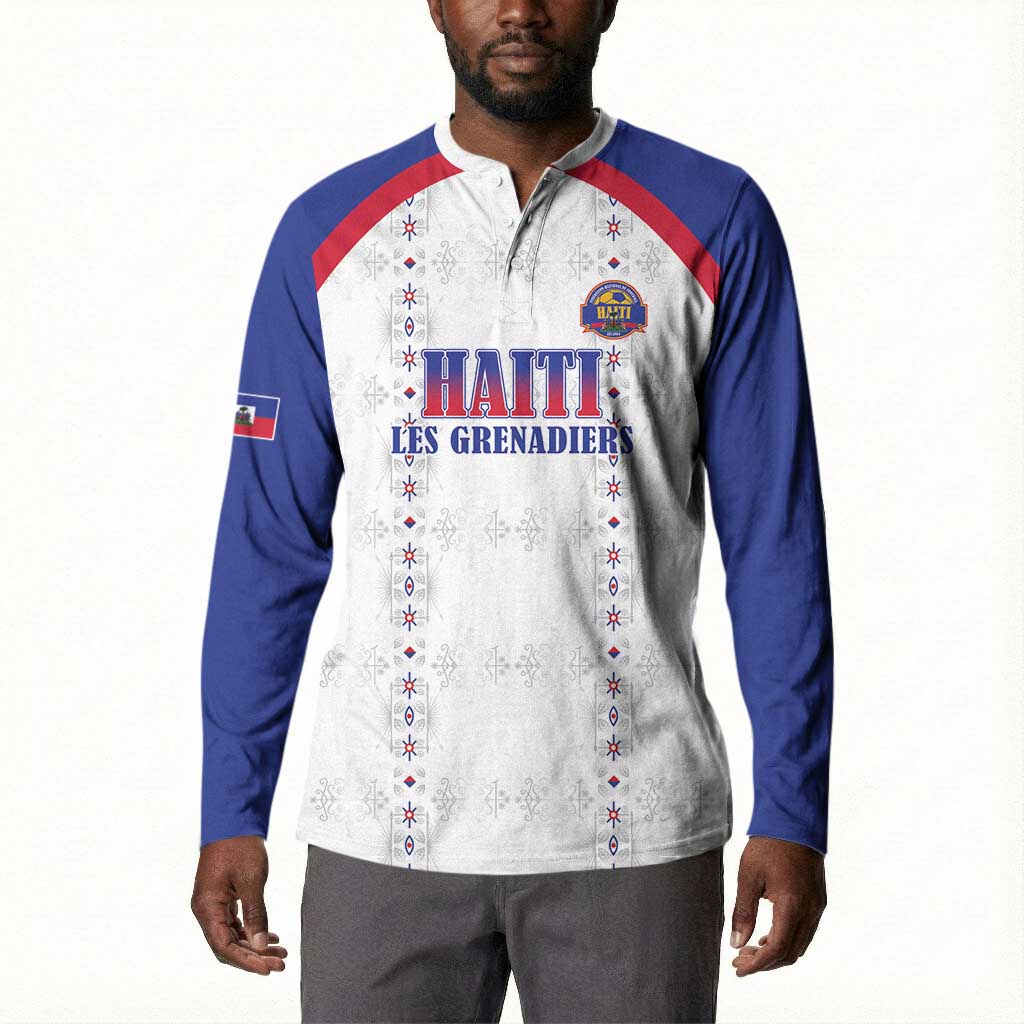 Custom Afro-Haitians Football Pride Button Sweatshirt Les Grenadiers Veve Vodou White Version