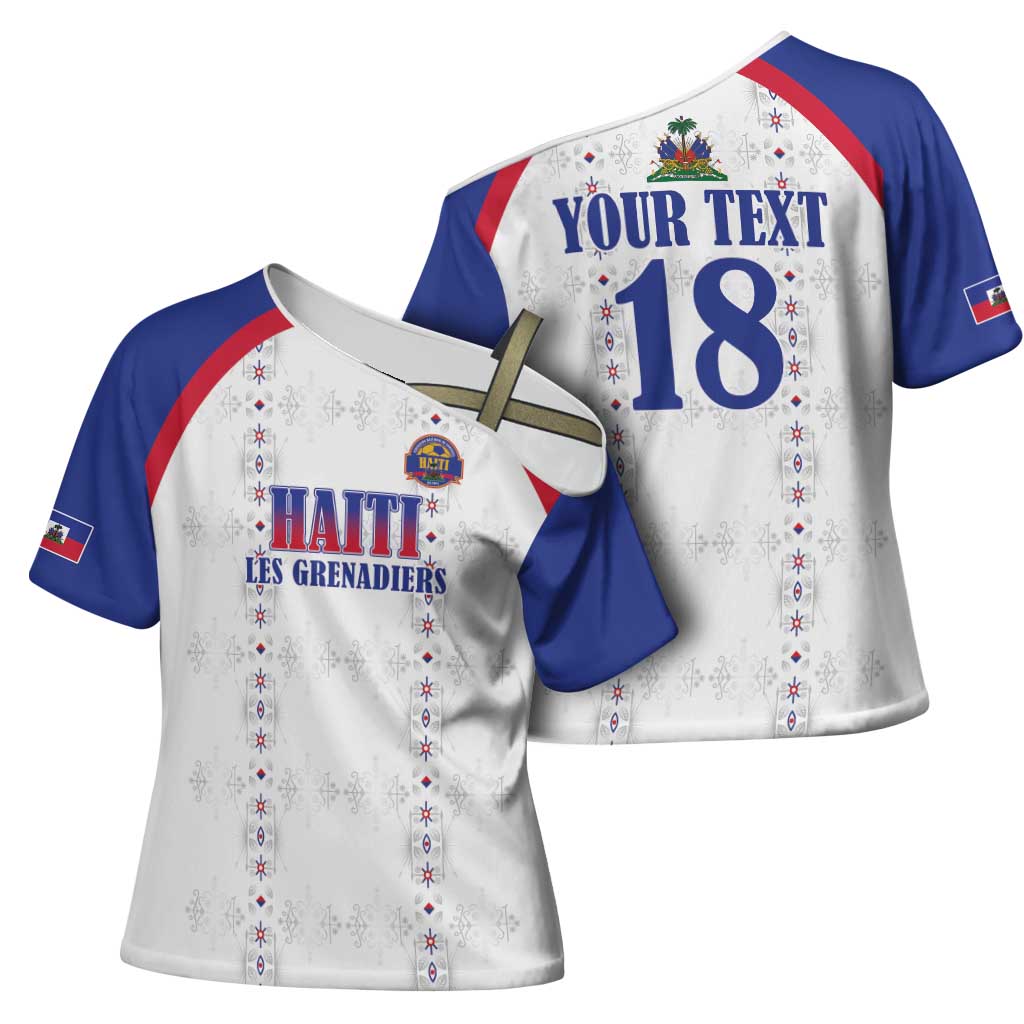 Custom Afro-Haitians Football Pride Cross Shoulder Shirt Les Grenadiers Veve Vodou White Version