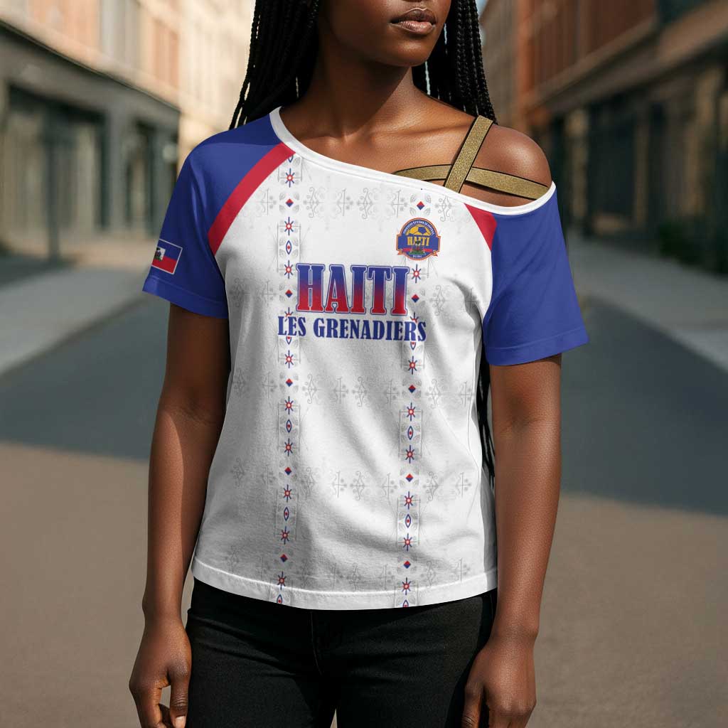 Custom Afro-Haitians Football Pride Cross Shoulder Shirt Les Grenadiers Veve Vodou White Version