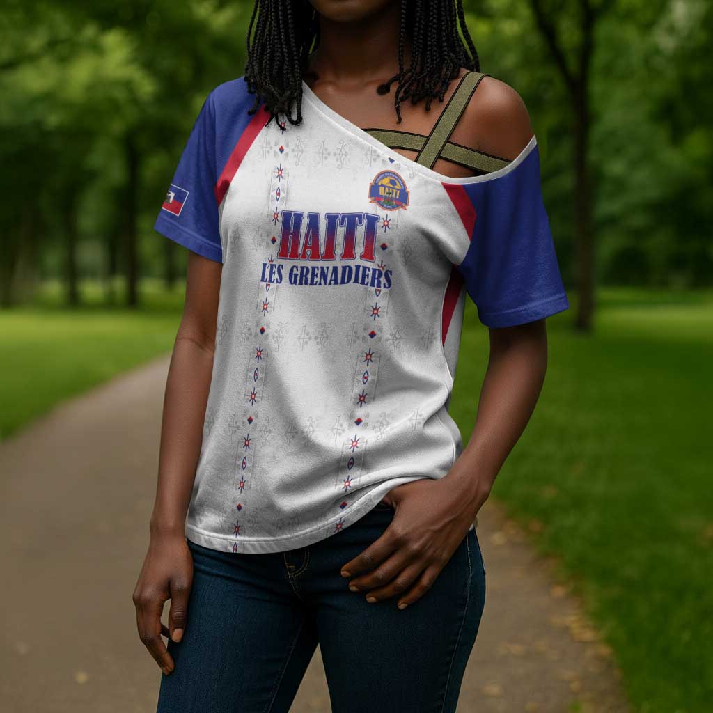 Custom Afro-Haitians Football Pride Cross Shoulder Shirt Les Grenadiers Veve Vodou White Version