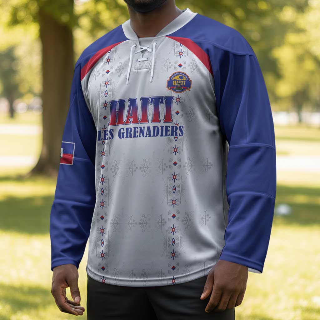 Custom Afro-Haitians Football Pride Hockey Jersey Les Grenadiers Veve Vodou White Version