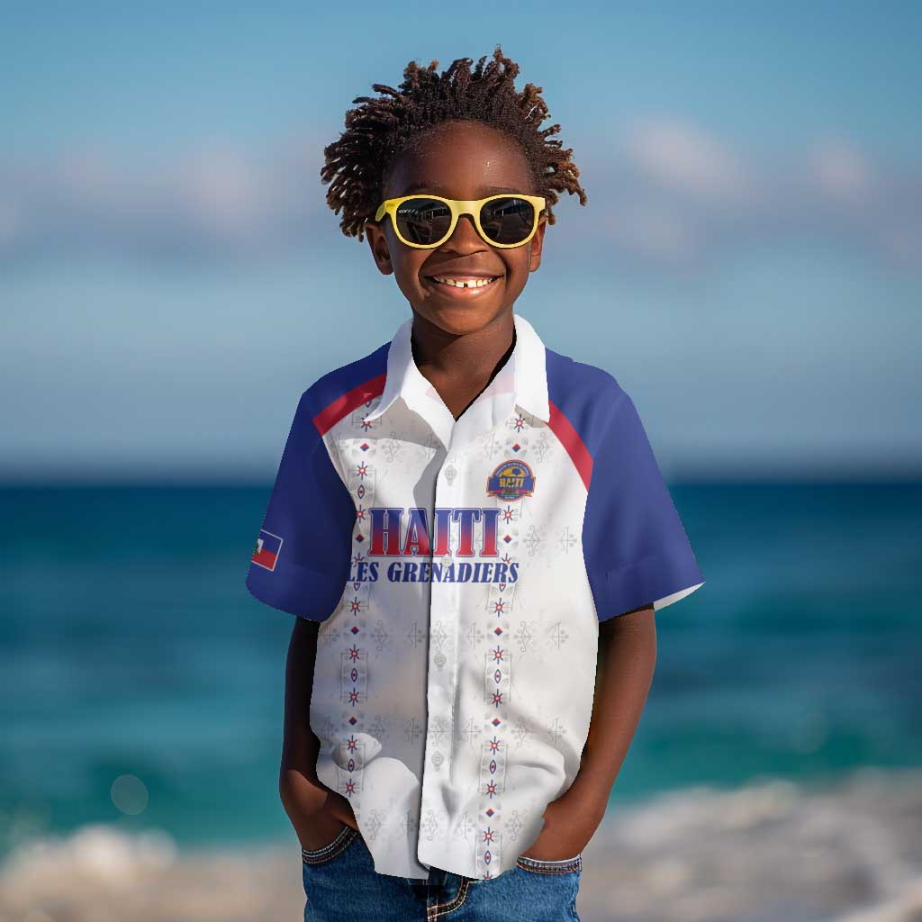 Custom Afro-Haitians Football Pride Kid Hawaiian Shirt Les Grenadiers Veve Vodou White Version LT18