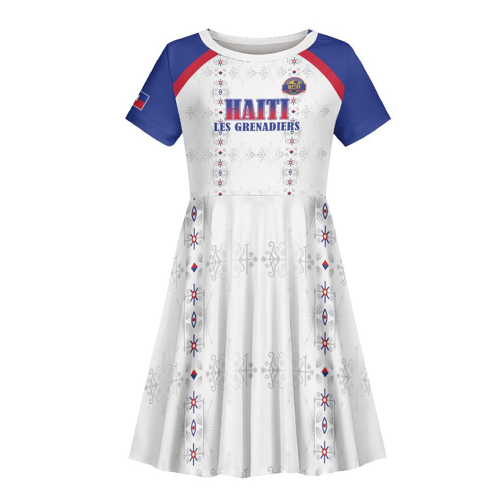 Custom Afro-Haitians Football Pride Kid Short Sleeve Dress Les Grenadiers Veve Vodou White Version LT18