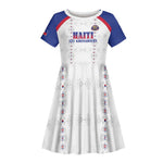 Custom Afro-Haitians Football Pride Kid Short Sleeve Dress Les Grenadiers Veve Vodou White Version LT18
