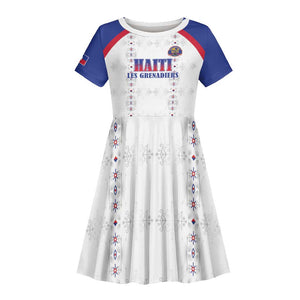 Custom Afro-Haitians Football Pride Kid Short Sleeve Dress Les Grenadiers Veve Vodou White Version LT18