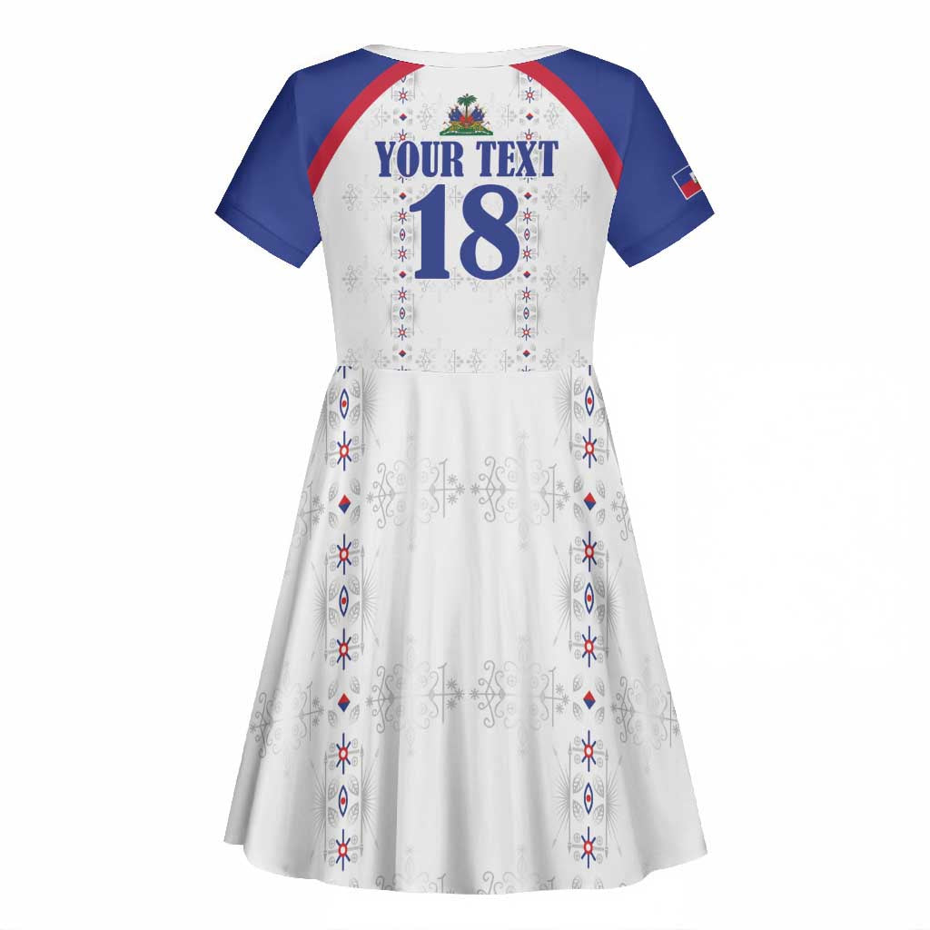 Custom Afro-Haitians Football Pride Kid Short Sleeve Dress Les Grenadiers Veve Vodou White Version LT18