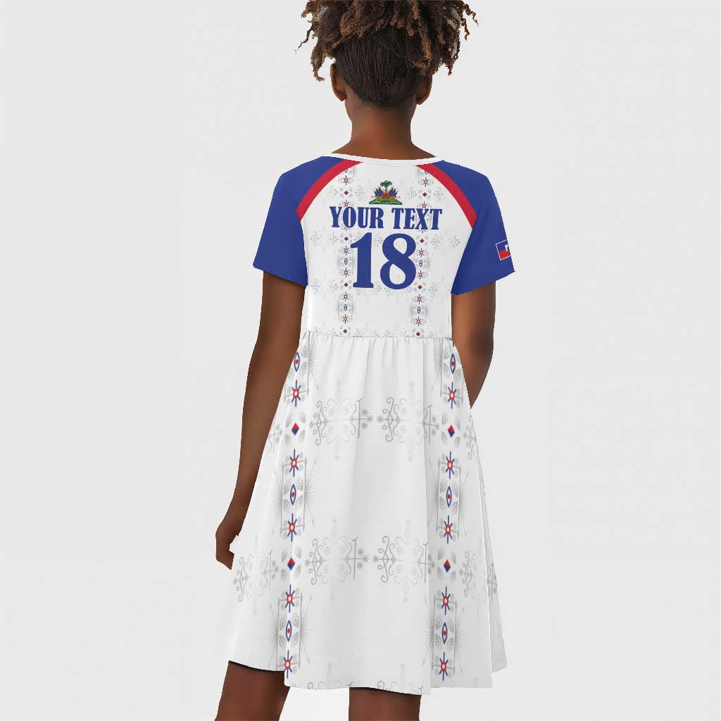 Custom Afro-Haitians Football Pride Kid Short Sleeve Dress Les Grenadiers Veve Vodou White Version LT18