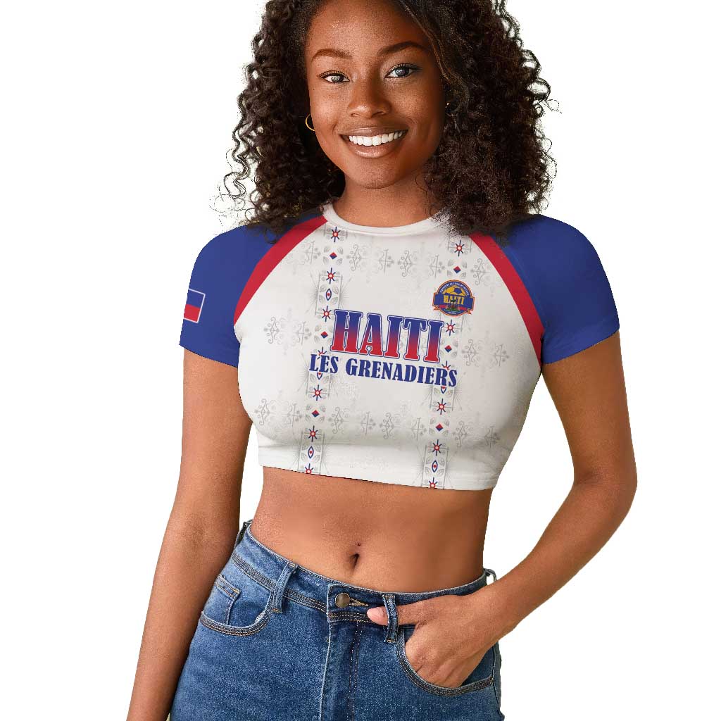 Custom Afro-Haitians Football Pride Raglan Cropped T shirt Les Grenadiers Veve Vodou White Version LT18