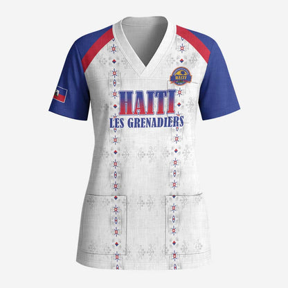 Custom Afro-Haitians Football Pride Scrub Top Les Grenadiers Veve Vodou White Version - African Pride