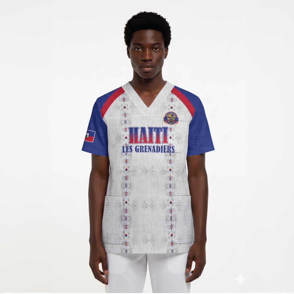 Custom Afro-Haitians Football Pride Scrub Top Les Grenadiers Veve Vodou White Version - African Pride