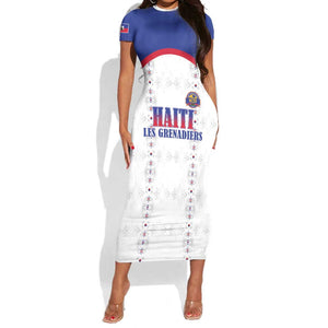 Custom Afro-Haitians Football Pride Short Sleeve Bodycon Dress Les Grenadiers Veve Vodou White Version LT18