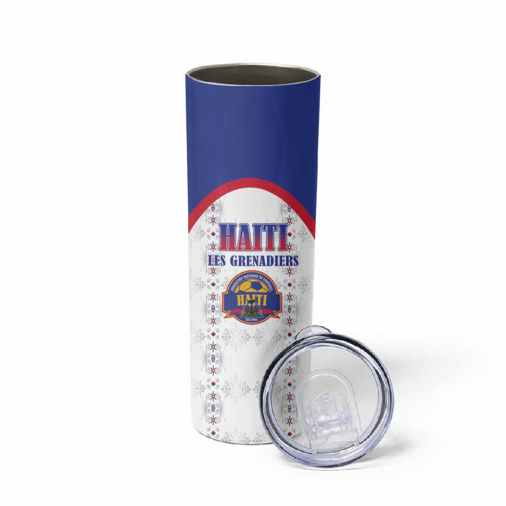 Custom Afro-Haitians Football Pride Skinny Tumbler Les Grenadiers Veve Vodou White Version - African Pride